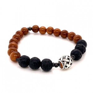 silver hinges bracelet with volcanic stone and coke stone . 