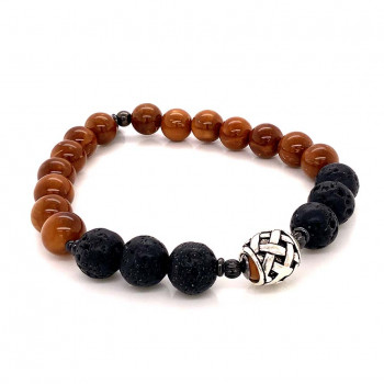 silver hinges bracelet with volcanic stone and coke stone . 