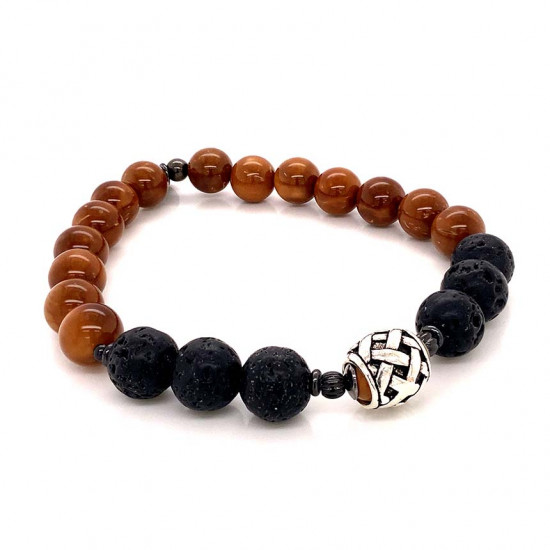 silver hinges bracelet with volcanic stone and coke stone . 