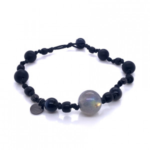Labrodite bracelet with Obsidian and onyx 