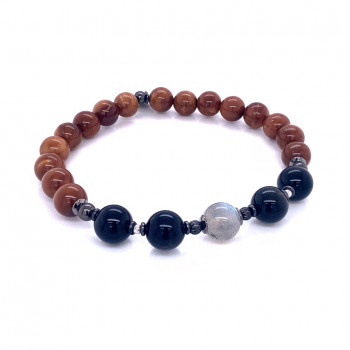 labradorite bracelet with obsidian and coke wood 