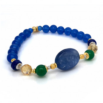 kyanite bracelet with green jade, citrine, lapis and blue agate 