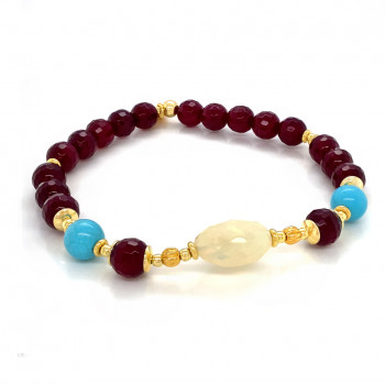 White Opal bracelet with ruby and turqouise 