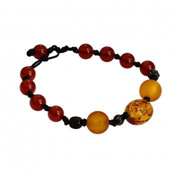 Amber thread bracelet with red agate
