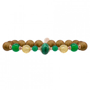 Malachite bracelet with green jade, citrine and oud wood