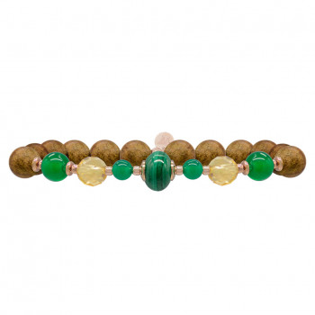 Malachite bracelet with green jade, citrine and oud wood