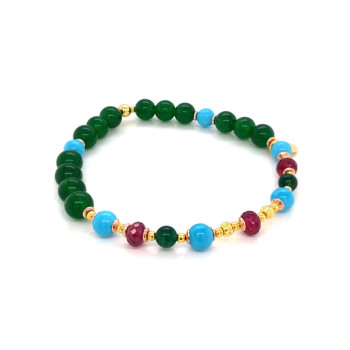 18K GOLD PLATED RUBY BRACELET WITH TURQUOISE AND JADE