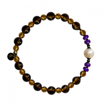 pearl bracelet  with amethyst and smoke topaz stones