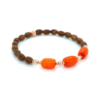 18k GOLD PLATED CORAL BRACELET WITH COKE WOOD 