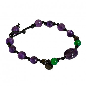 Amethyst thread bracelet with green agate and amethyst