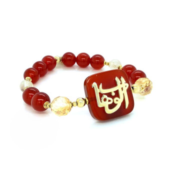 18k GOLD PLATED BRACELET IN THE NAME OF AL-JALALAH AL-WAHHAB, IN RED AGATE WITH CITRINE  AND RED AGATE 