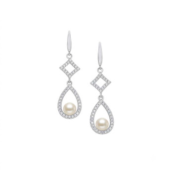 SILVER EARRINGS WITH ZIRCON AND A PEARL