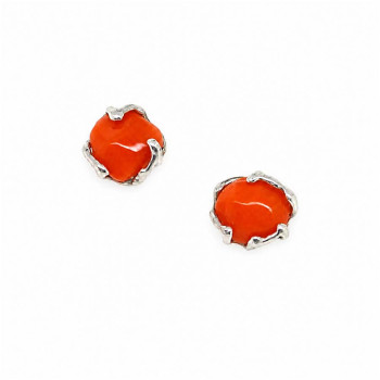 SILVER EARRINGS WITH CORAL STONE
