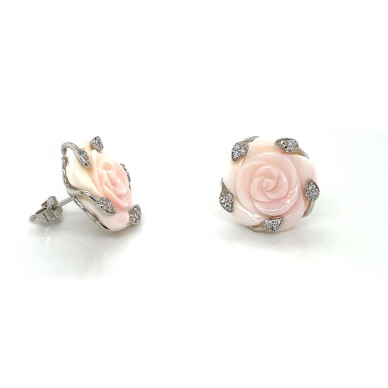 SILVER EARRING ROSE-SHAPED WITH PINK SHELL