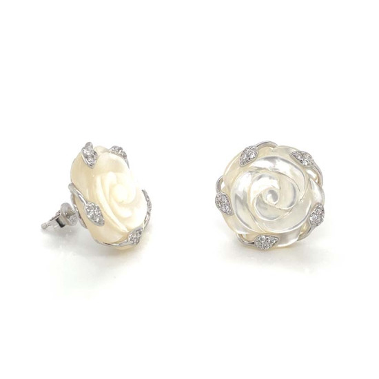 SILVER EARRING ROSE-SHAPED WITH WHITE SHELL