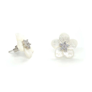 SILVER EARRING ROSE-SHAPED WITH PINK QUARTZ