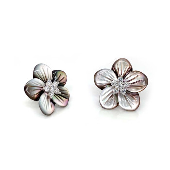 SILVER EARRING ROSE-SHAPED WITH GRAY SHELL
