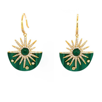 SILVER EARRING WITH MALACHITE
