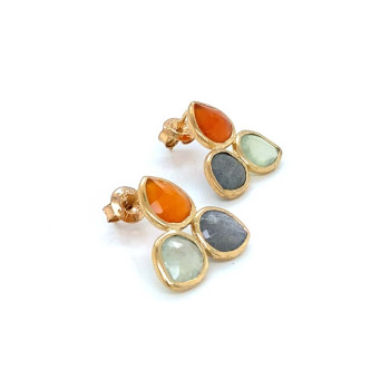 18K GOLD PLATED TEAR SHAPED AGATE, LABRADORITE AND TOPAZ EARRINGS
