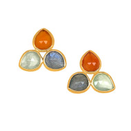 18K GOLD PLATED TEAR SHAPED AGATE, LABRADORITE AND TOPAZ EARRINGS