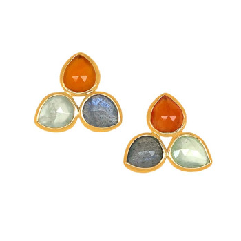 18K GOLD PLATED TEAR SHAPED AGATE, LABRADORITE AND TOPAZ EARRINGS
