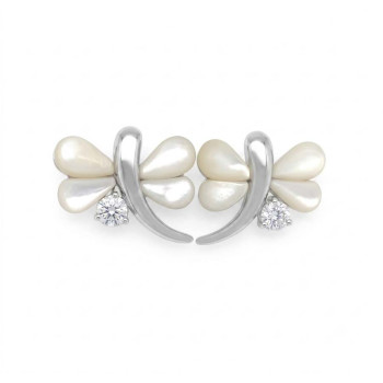 LADYBUG-SHAPED SILVER EARRINGS WITH LARGE ZIRCON STONES