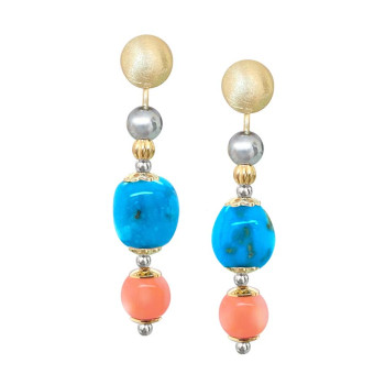 Italian Turquoise earrings with pink coral