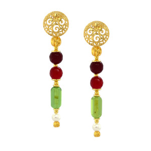 gold plated green Amber with Rubi Agate and pearl 