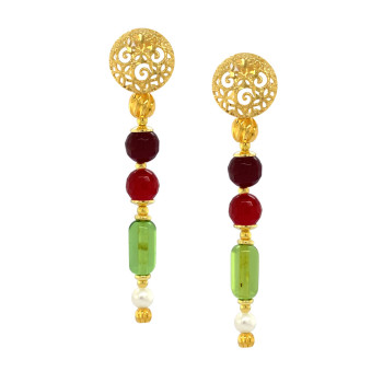 gold plated green Amber with Rubi Agate and pearl 