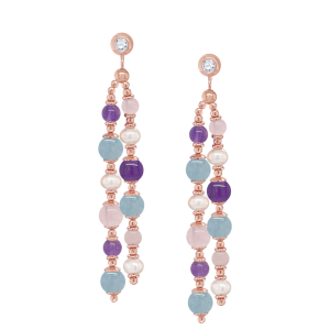 Pink quartz earrings with amethyst , aquamarine and pearl with zircon