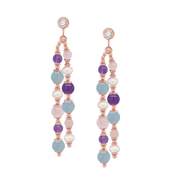 Pink quartz earrings with amethyst , aquamarine and pearl with zircon