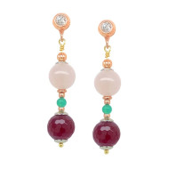 ROSE GOLD PLATED EARRING WITH PINK QUARTZ , GREEN AGATE , RUBI AGATE AND ZIRCON 
