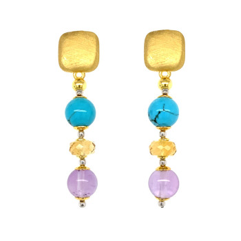 AMACITRINE EARRINGS WITH TURQUOISE AND CITRINE