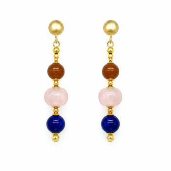 18K GOLD PLATED TOURMALINE EARRINGS WITH PINK QUARTZ AND LAPIS LAZULI