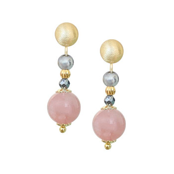Pink quartz earrings with Hematite 