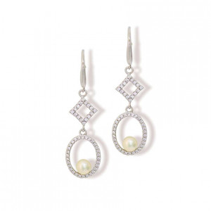 Silver earring with zircon stones and pearls