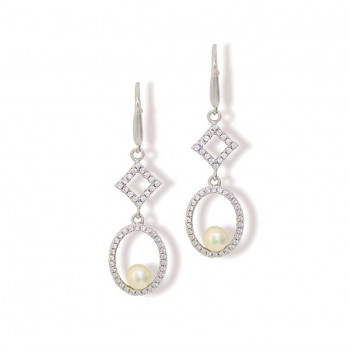 Silver earring with zircon stones and pearls