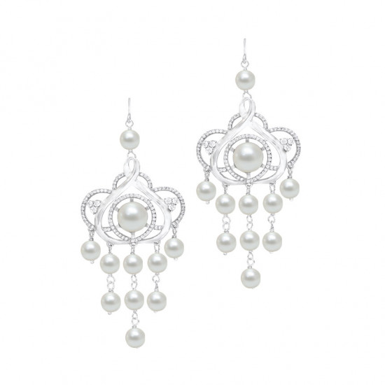 Silver earrings with zircon stones and pearls