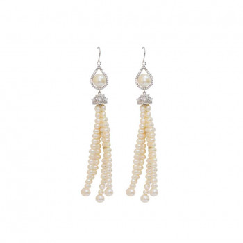 Silver earrings with zircon stones and pearls
