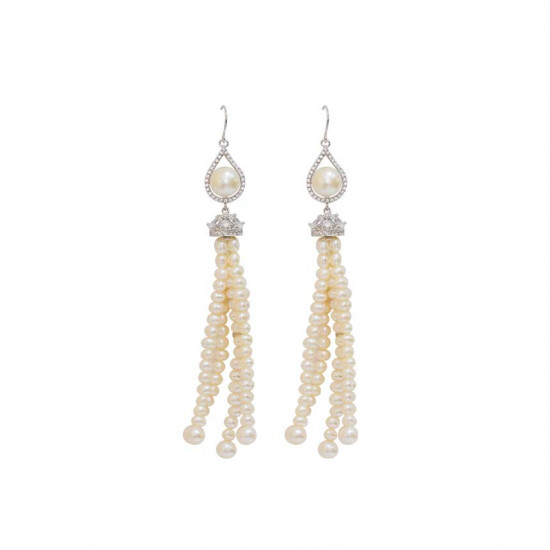 Silver earrings with zircon stones and pearls