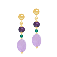 Amethyst , green agate and Lavenderite earring