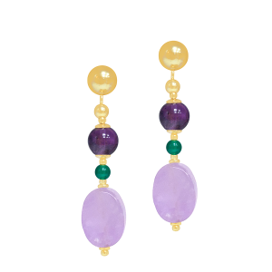 Amethyst , green agate and Lavenderite earring
