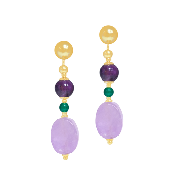 Amethyst , green agate and Lavenderite earring