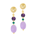 Amethyst , green agate and Lavenderite earring