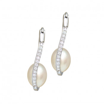 silver earring with zircon and pearl