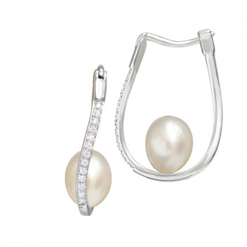 silver earring with zircon and pearl