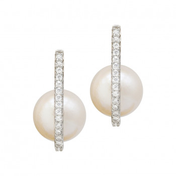 silver earring, half ring with pearl 