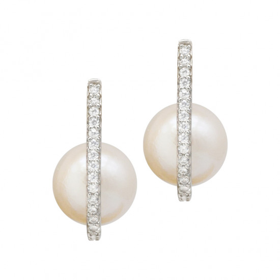 silver earring, half ring with pearl silver earring, half ring with pearl