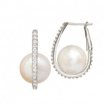 silver earring, half ring with pearl 