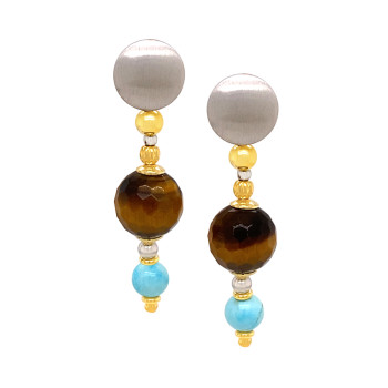 Gold plated earring with Tigereye and Turqoise stone 